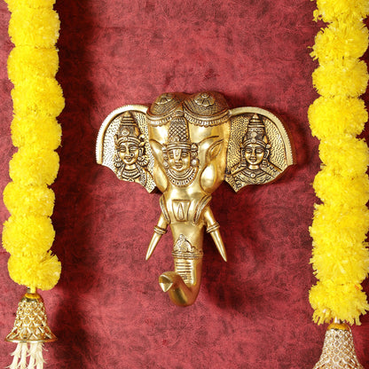 Superfine Brass Tirupati Balaji with Bhudevi and Sridevi Wall Hanging 11" - Budhshiv.com