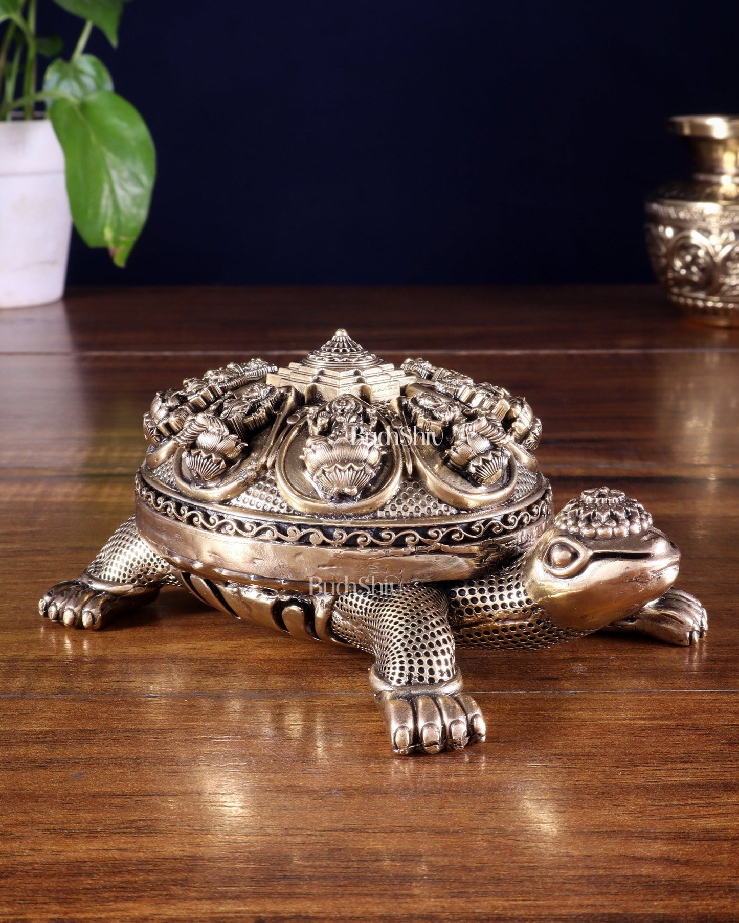 Superfine Brass Tortoise with Ashtalakshmi Shree Yantra – Vastu Approved 6.5 inch - Budhshiv.com