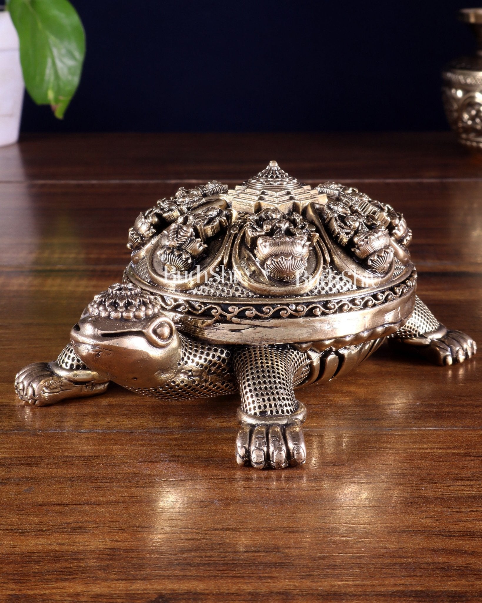 Superfine Brass Tortoise with Ashtalakshmi Shree Yantra – Vastu Approved 6.5 inch - Budhshiv.com