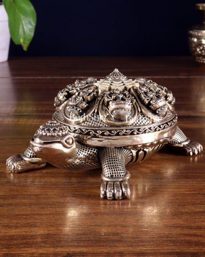 Superfine Brass Tortoise with Ashtalakshmi Shree Yantra – Vastu Approved 6.5 inch - Budhshiv.com