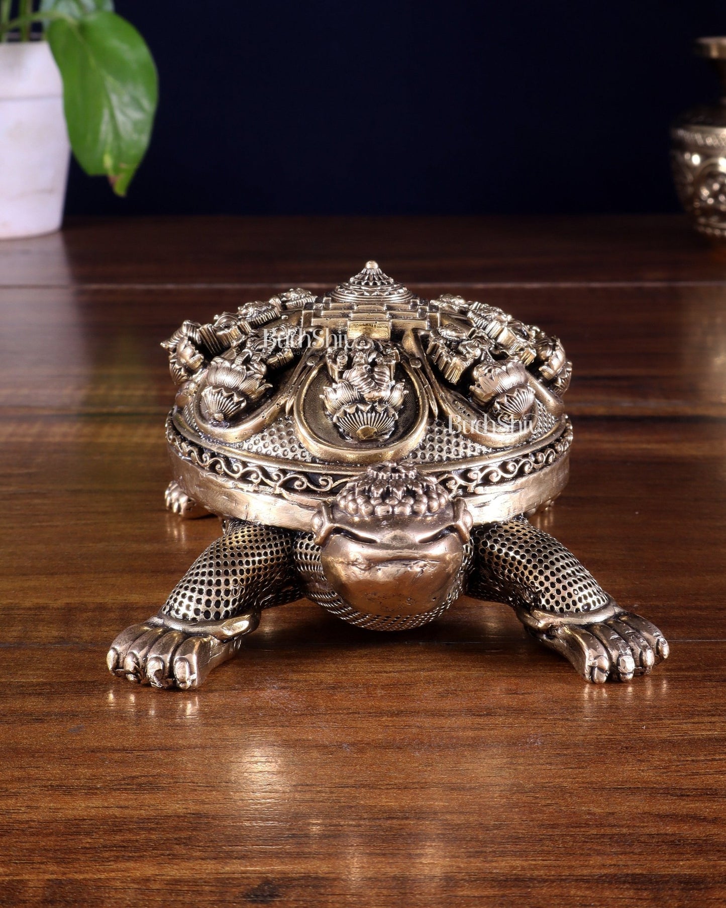 Superfine Brass Tortoise with Ashtalakshmi Shree Yantra – Vastu Approved 6.5 inch - Budhshiv.com