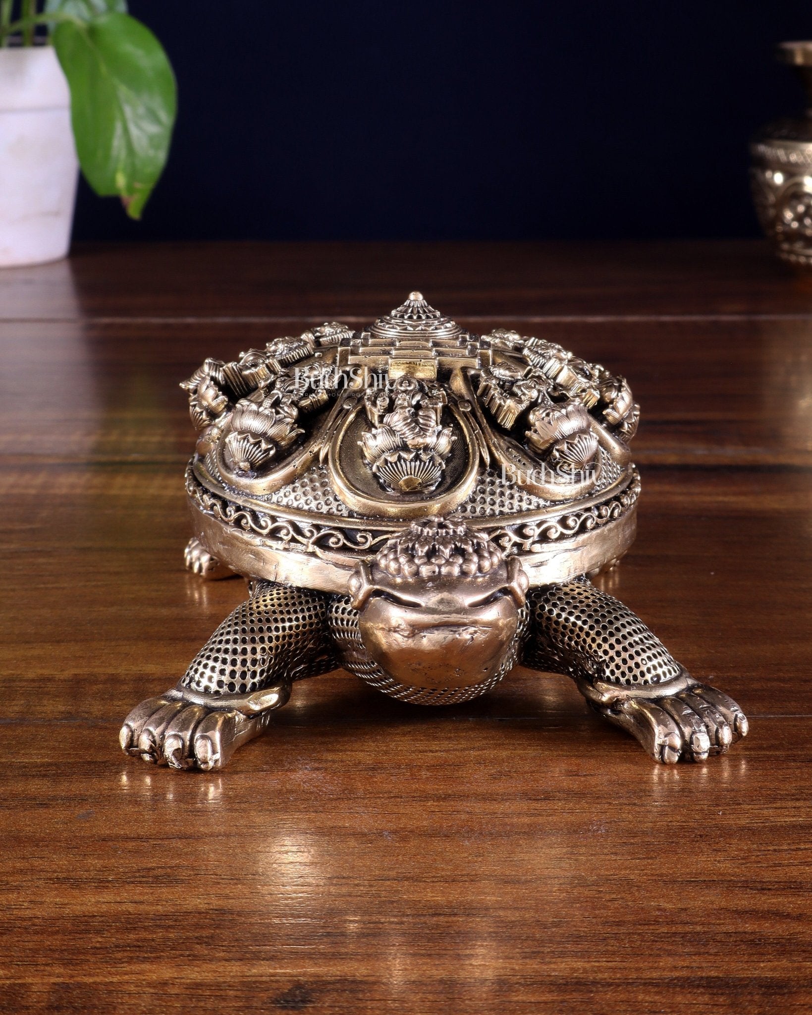 Superfine Brass Tortoise with Ashtalakshmi Shree Yantra – Vastu Approved 6.5 inch - Budhshiv.com