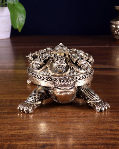 Superfine Brass Tortoise with Ashtalakshmi Shree Yantra – Vastu Approved 6.5 inch - Budhshiv.com