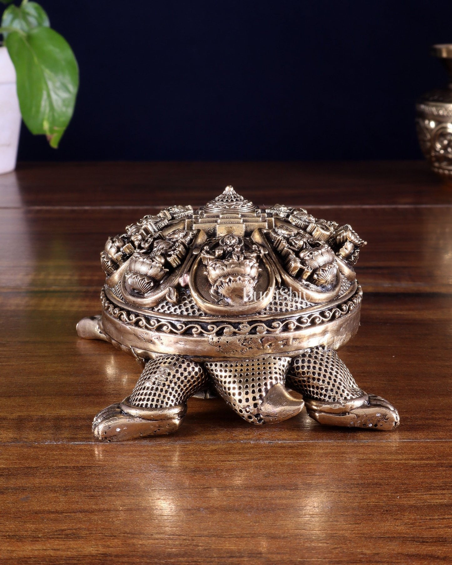 Superfine Brass Tortoise with Ashtalakshmi Shree Yantra – Vastu Approved 6.5 inch - Budhshiv.com