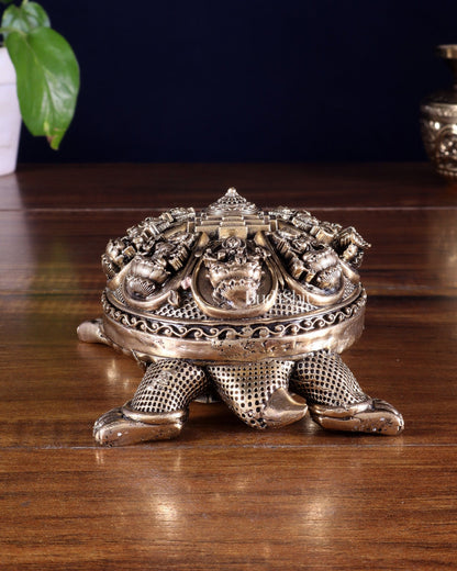 Superfine Brass Tortoise with Ashtalakshmi Shree Yantra – Vastu Approved 6.5 inch - Budhshiv.com