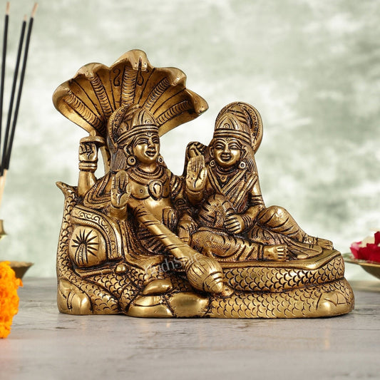 Superfine Brass Vishnu Narayan lakshmi idol 7" - Budhshiv.com