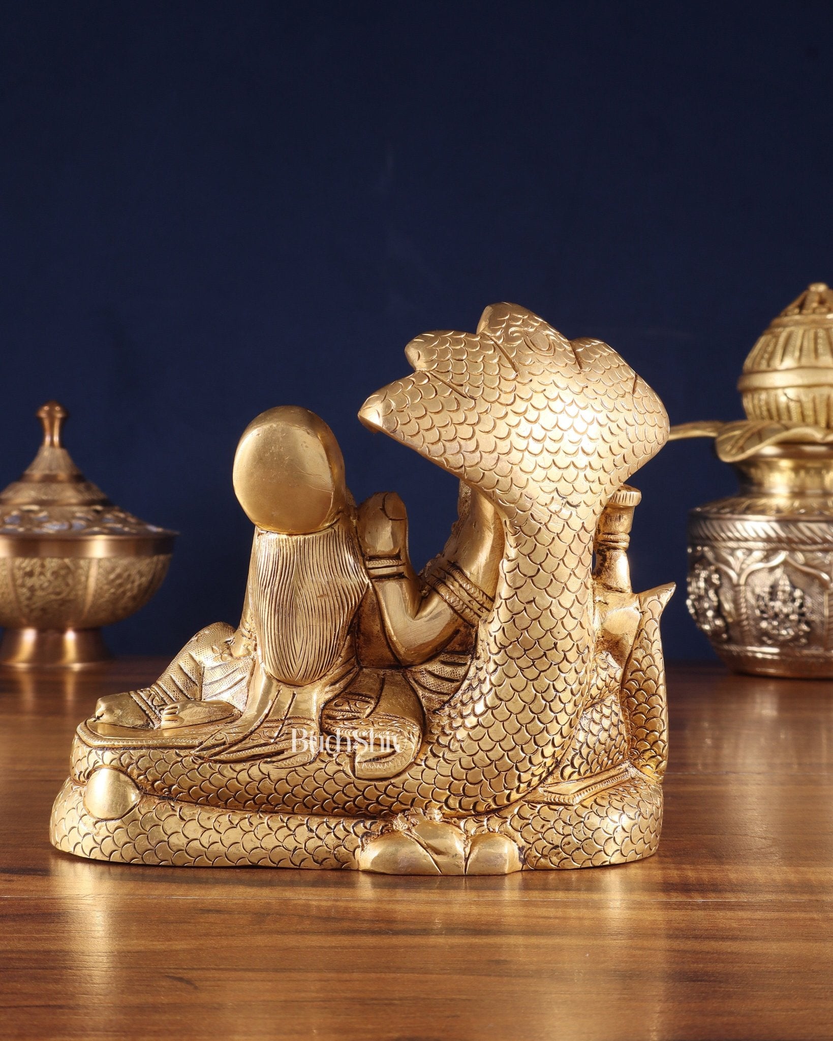 Superfine Brass Vishnu Narayan lakshmi idol 7" - Budhshiv.com