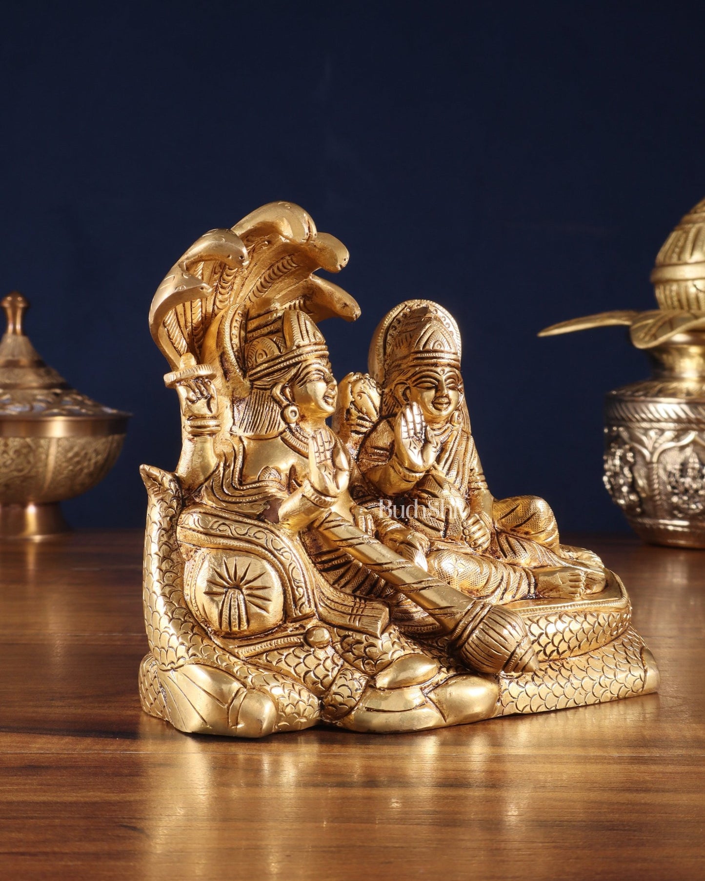 Superfine Brass Vishnu Narayan lakshmi idol 7" - Budhshiv.com
