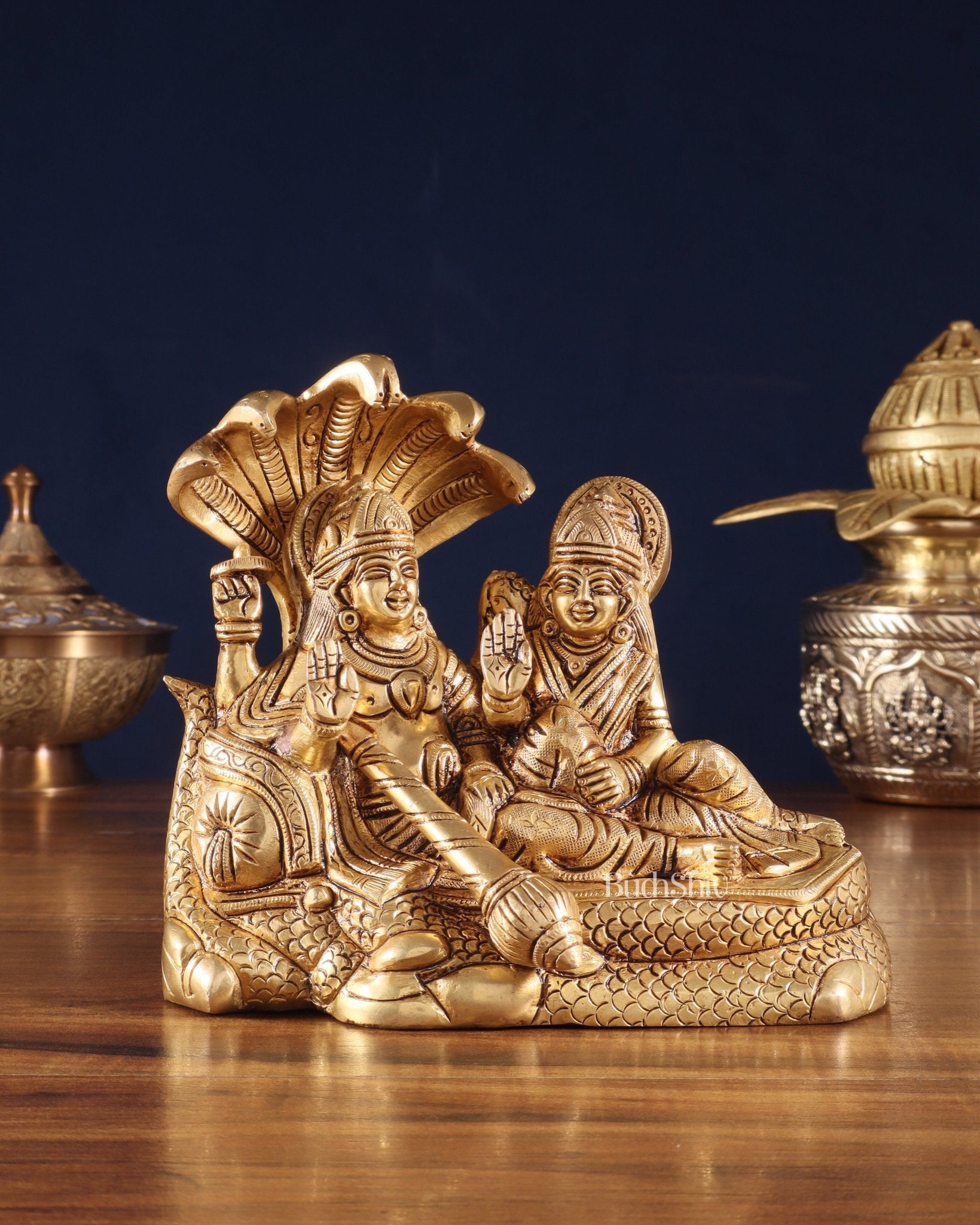 Superfine Brass Vishnu Narayan lakshmi idol 7" - Budhshiv.com