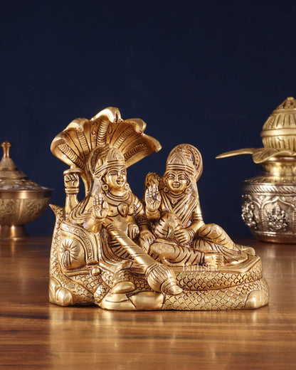Superfine Brass Vishnu Narayan lakshmi idol 7" - Budhshiv.com