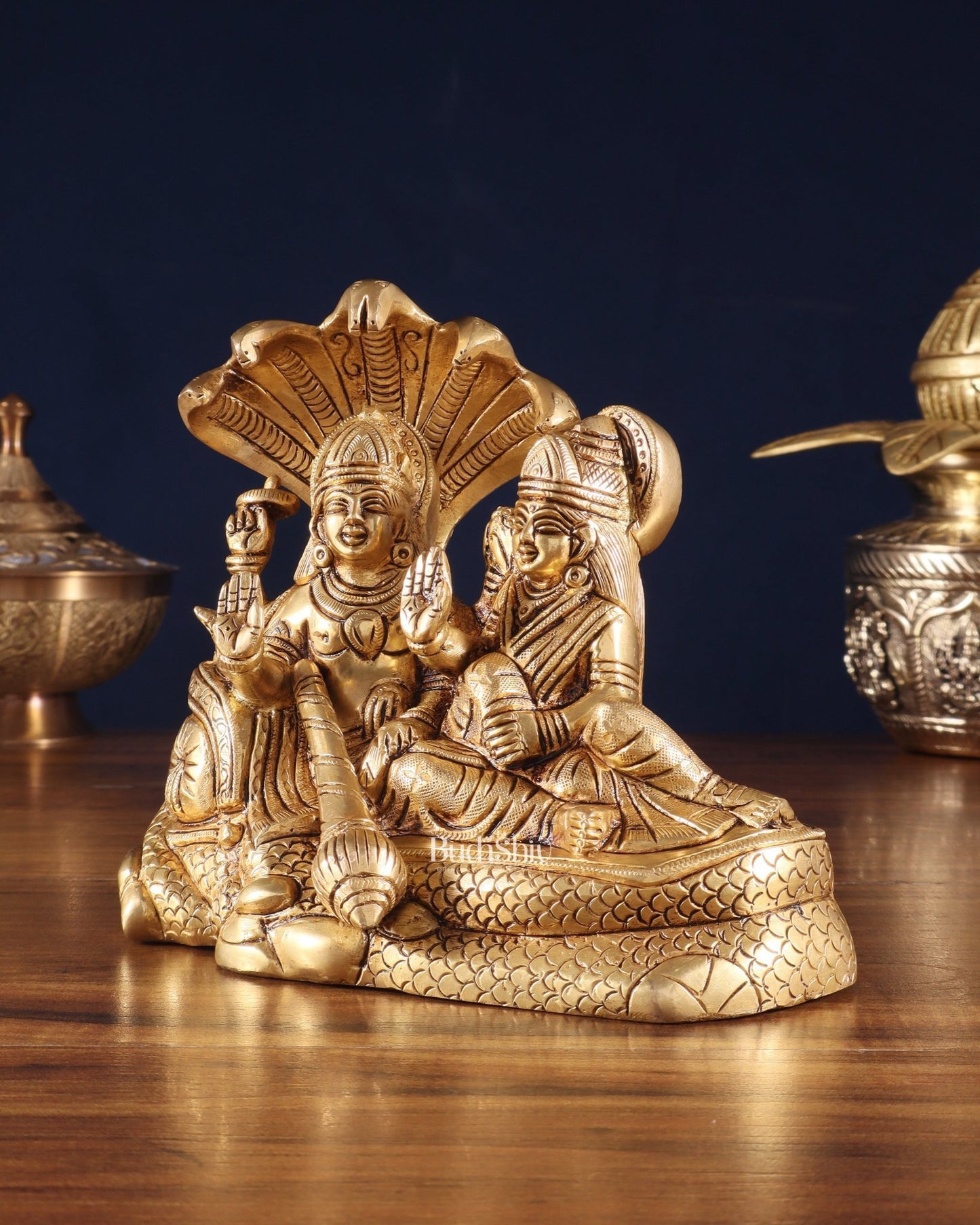 Superfine Brass Vishnu Narayan lakshmi idol 7" - Budhshiv.com