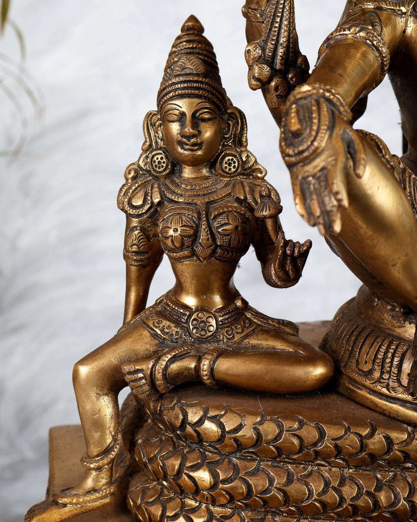 Superfine Brass Vishnu with Bhudevi and Sridevi Sitting Under Sheshanaaga - 20.5" - Budhshiv.com