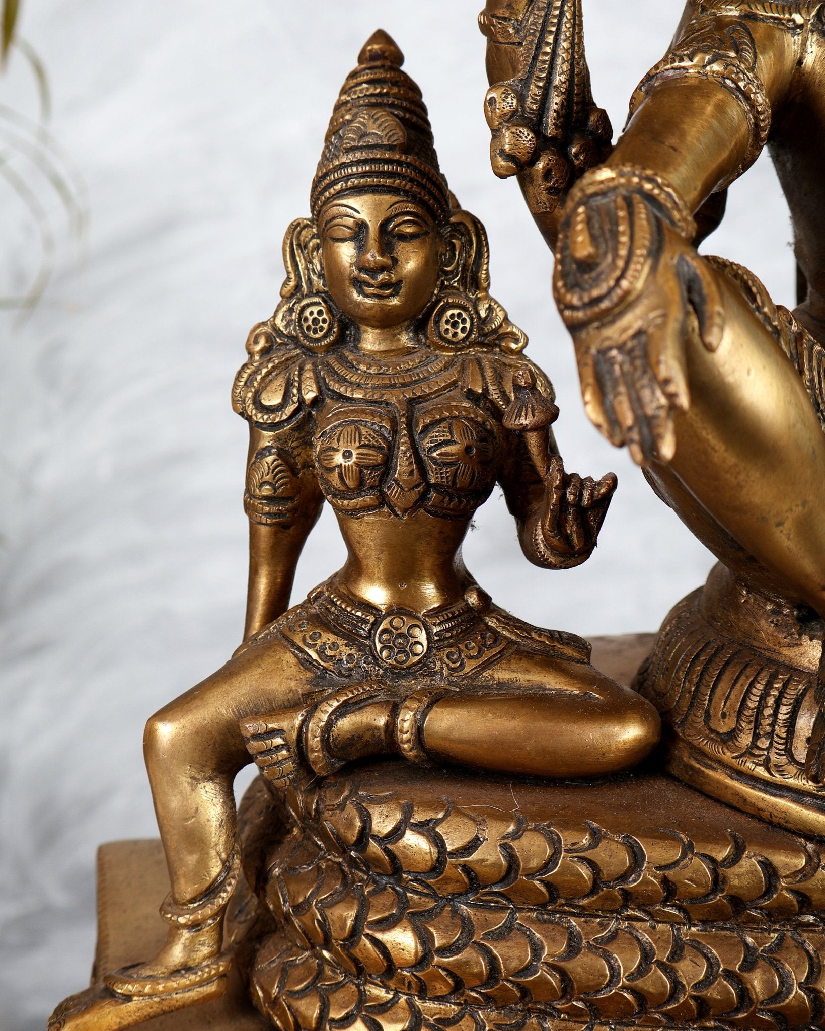 Superfine Brass Vishnu with Bhudevi and Sridevi Sitting Under Sheshanaaga - 20.5" - Budhshiv.com