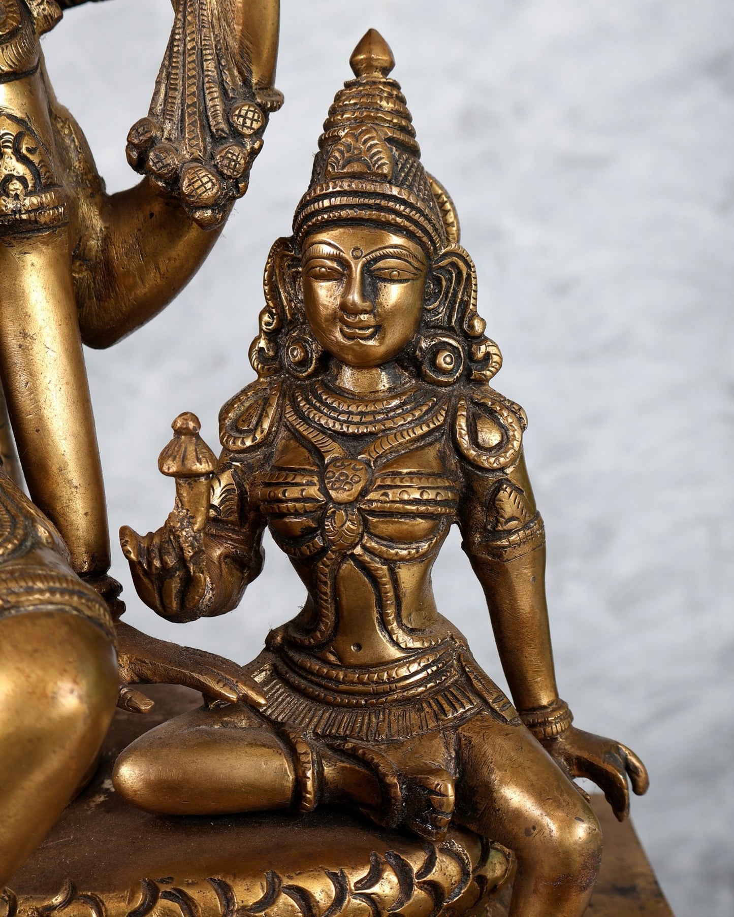 Superfine Brass Vishnu with Bhudevi and Sridevi Sitting Under Sheshanaaga - 20.5" - Budhshiv.com