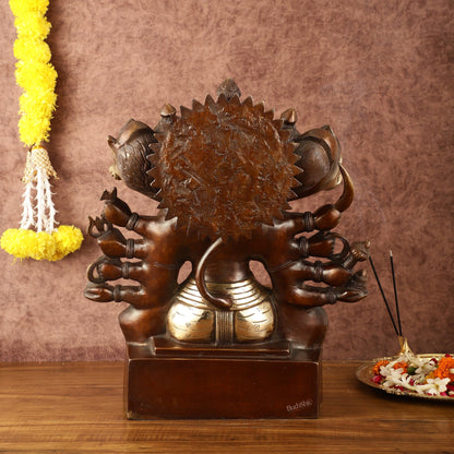 Superfine Handcrafted Brass Panchmukhi Hanuman Idol - Dual Tone Copper Gold - 17" - Budhshiv.com