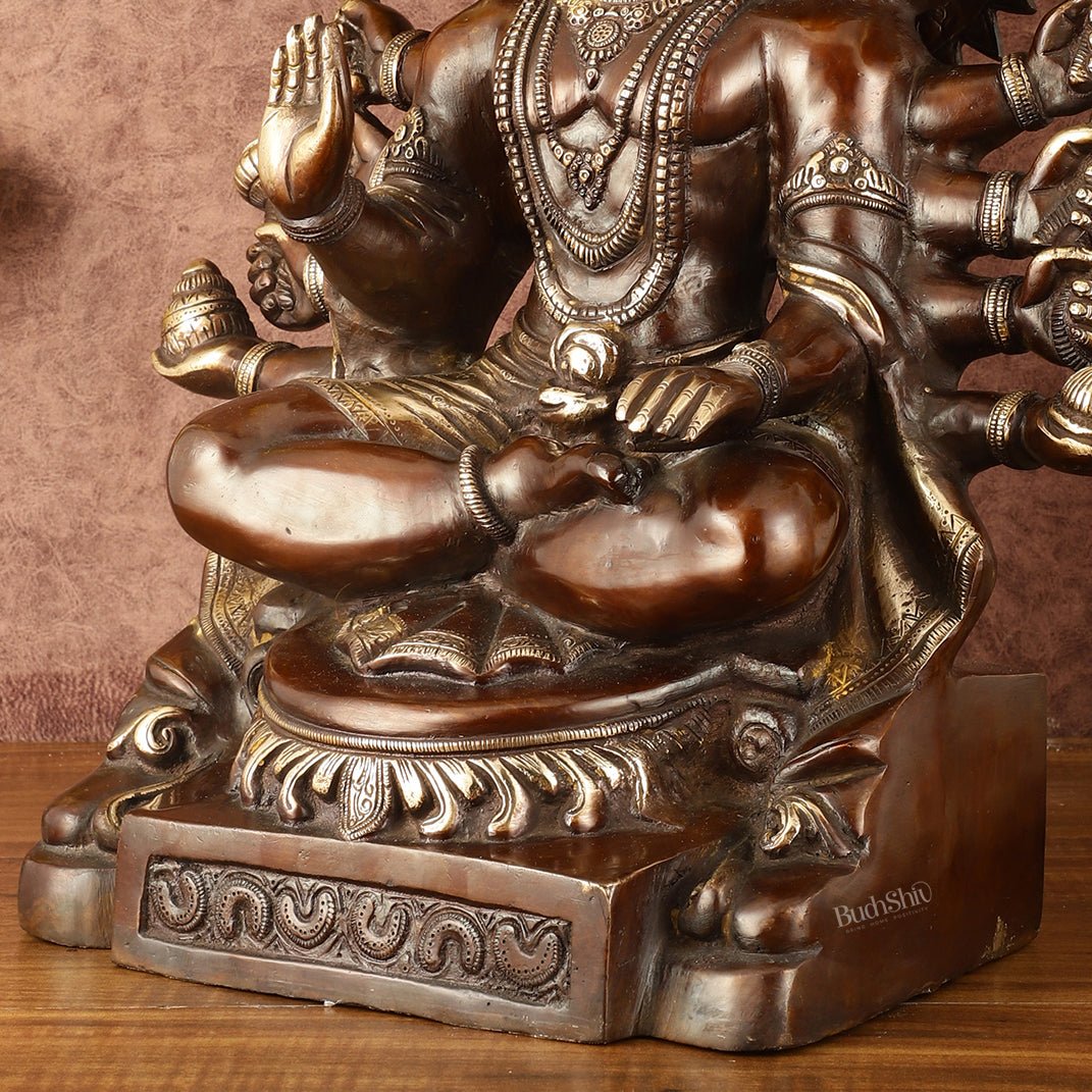Superfine Handcrafted Brass Panchmukhi Hanuman Idol - Dual Tone Copper Gold - 17" - Budhshiv.com