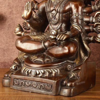 Superfine Handcrafted Brass Panchmukhi Hanuman Idol - Dual Tone Copper Gold - 17" - Budhshiv.com