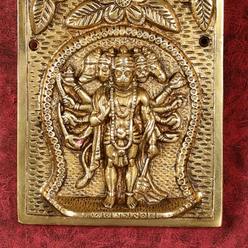 Superfine Standing Panchmukhi Hanuman Brass Wall Hanging - 9 - inch - Budhshiv.com