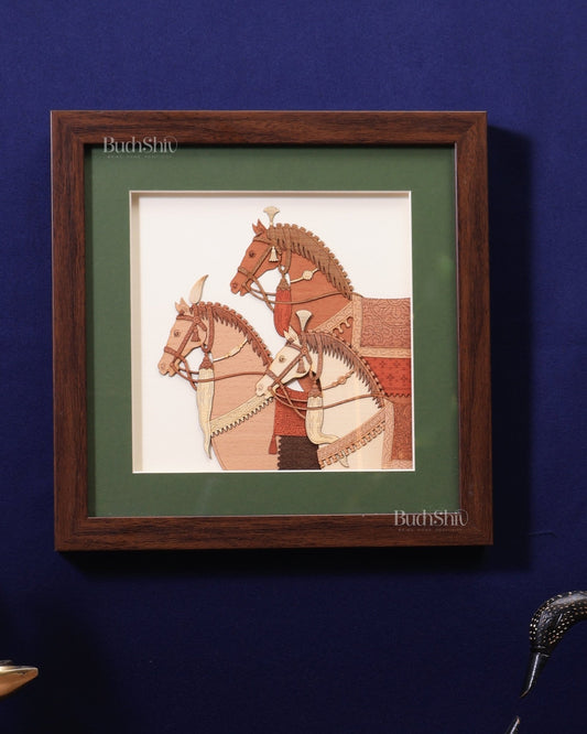 Three Horses | 3D Wooden Wall Hanging Frame with Glass - Budhshiv.com