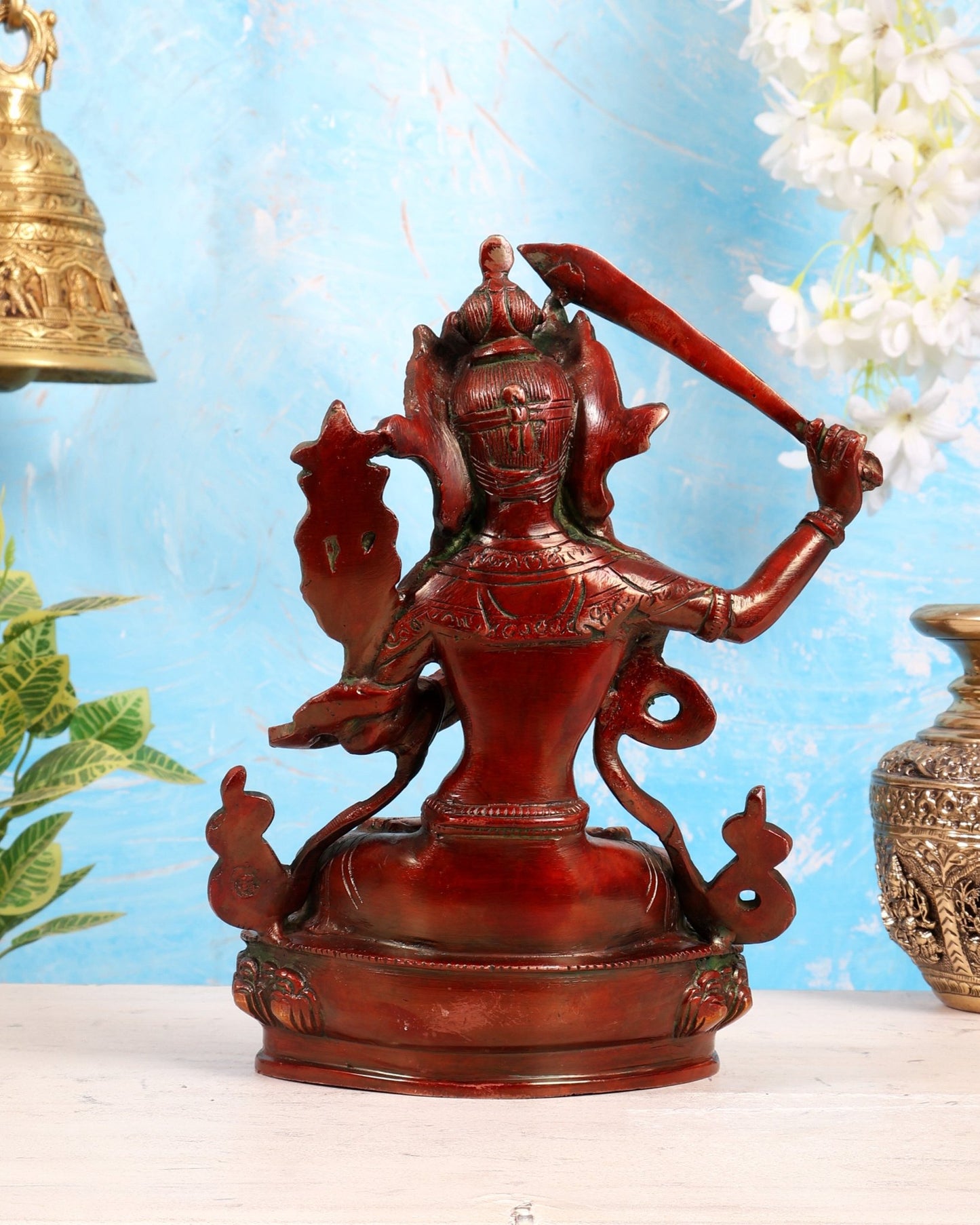 Tibetan Brass Manjushree Bodhisattva Sculpture – Dual Tone Nepalese red tone Wisdom Deity 9" - Budhshiv.com