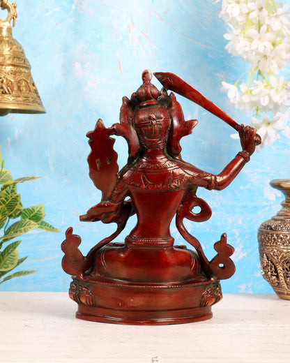 Tibetan Brass Manjushree Bodhisattva Sculpture – Dual Tone Nepalese red tone Wisdom Deity 9" - Budhshiv.com