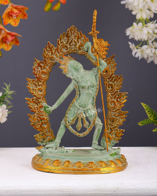 Tibetan Brass Vajrayogini Statue – Antique Patina Tantric Goddess Sculpture 12 Inch - Budhshiv.com