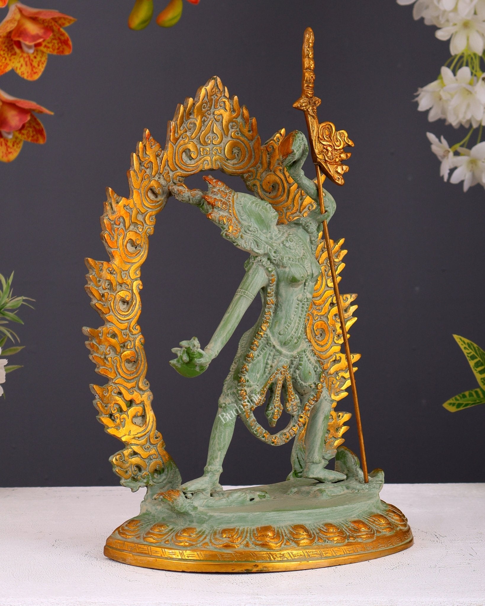 Tibetan Brass Vajrayogini Statue – Antique Patina Tantric Goddess Sculpture 12 Inch - Budhshiv.com
