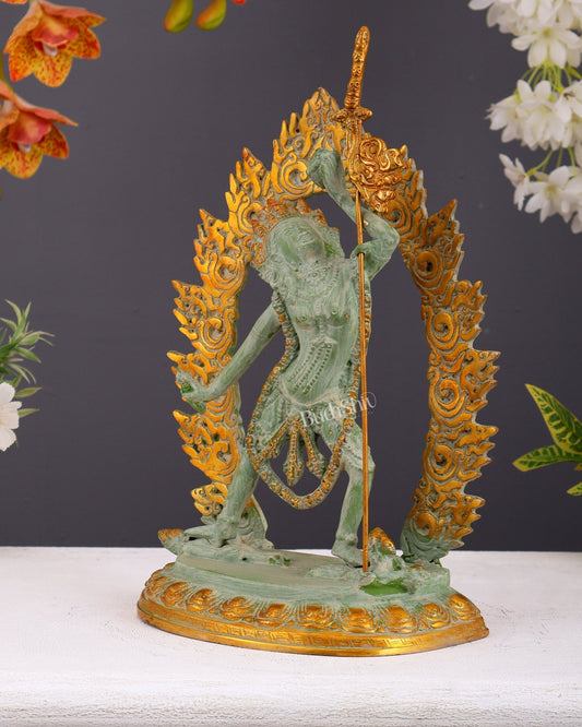 Tibetan Brass Vajrayogini Statue – Antique Patina Tantric Goddess Sculpture 12 Inch - Budhshiv.com