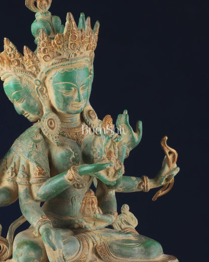 Tibetan Buddhist Deity Ushnishvijaya Brass Statue – Green Sandstone Finish, 5.8 kg - Budhshiv.com