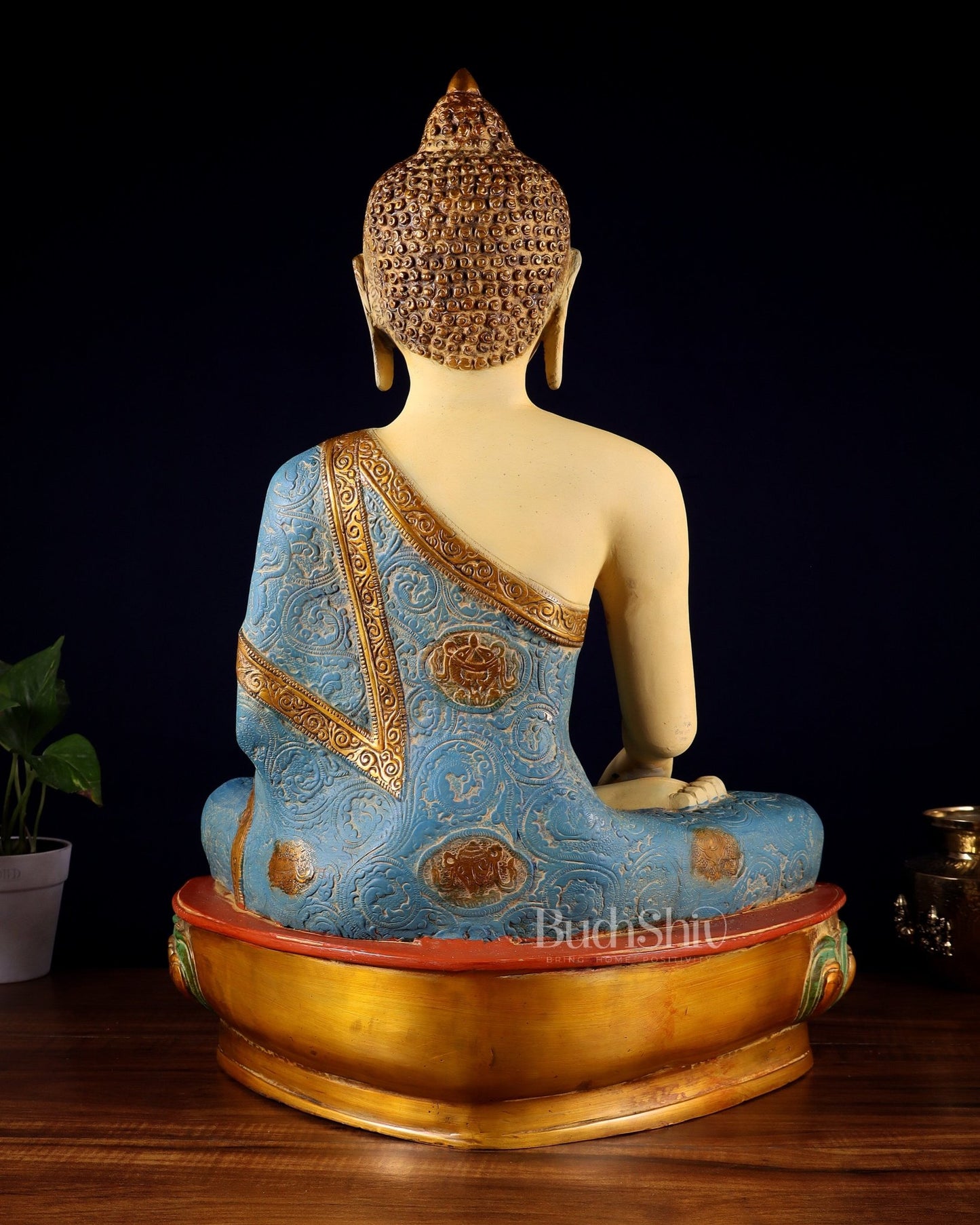 Tibetan Hand - painted Superfine Brass Buddha Statue Nirvana pose | 22" - Budhshiv.com