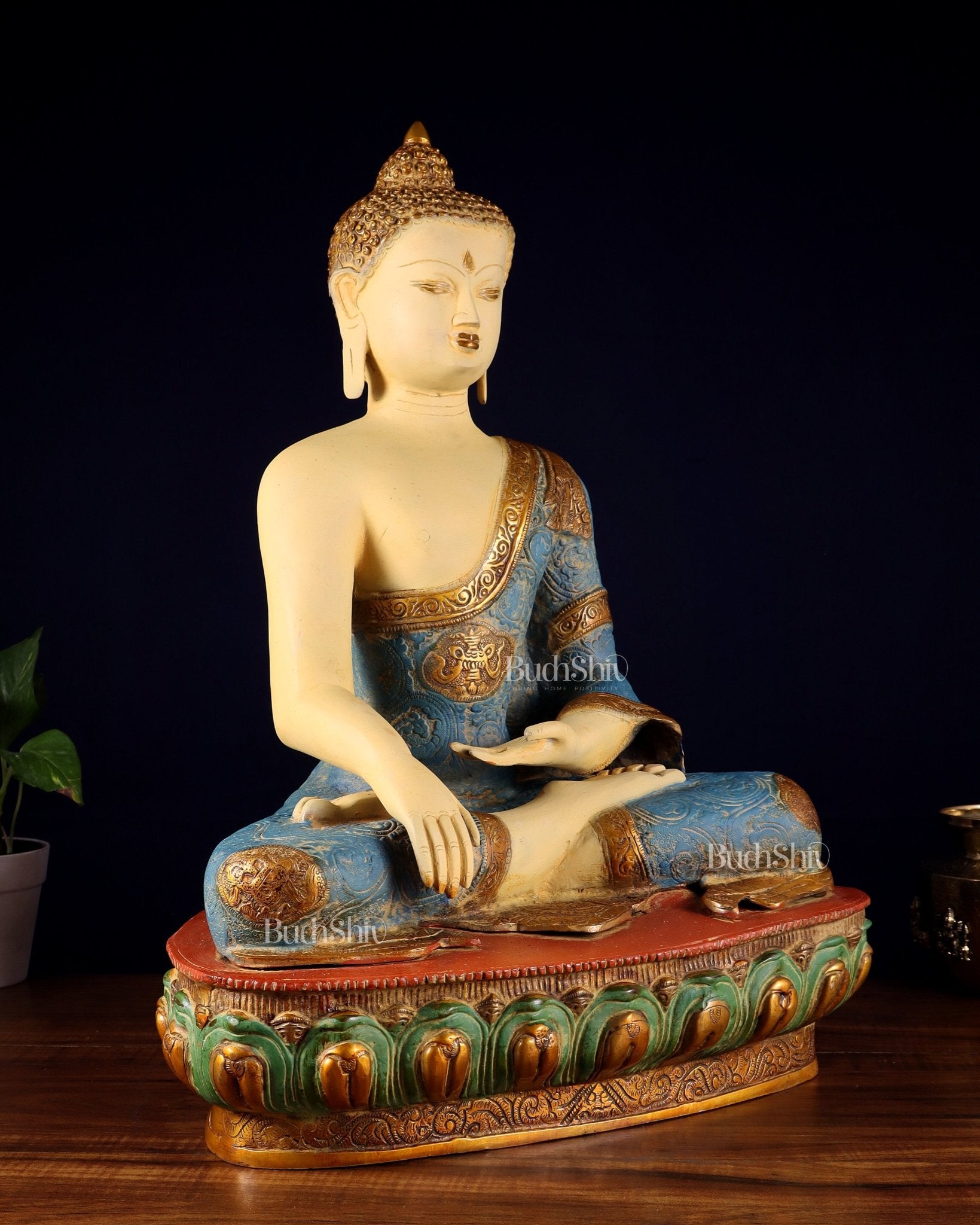 Tibetan Hand - painted Superfine Brass Buddha Statue Nirvana pose | 22" - Budhshiv.com