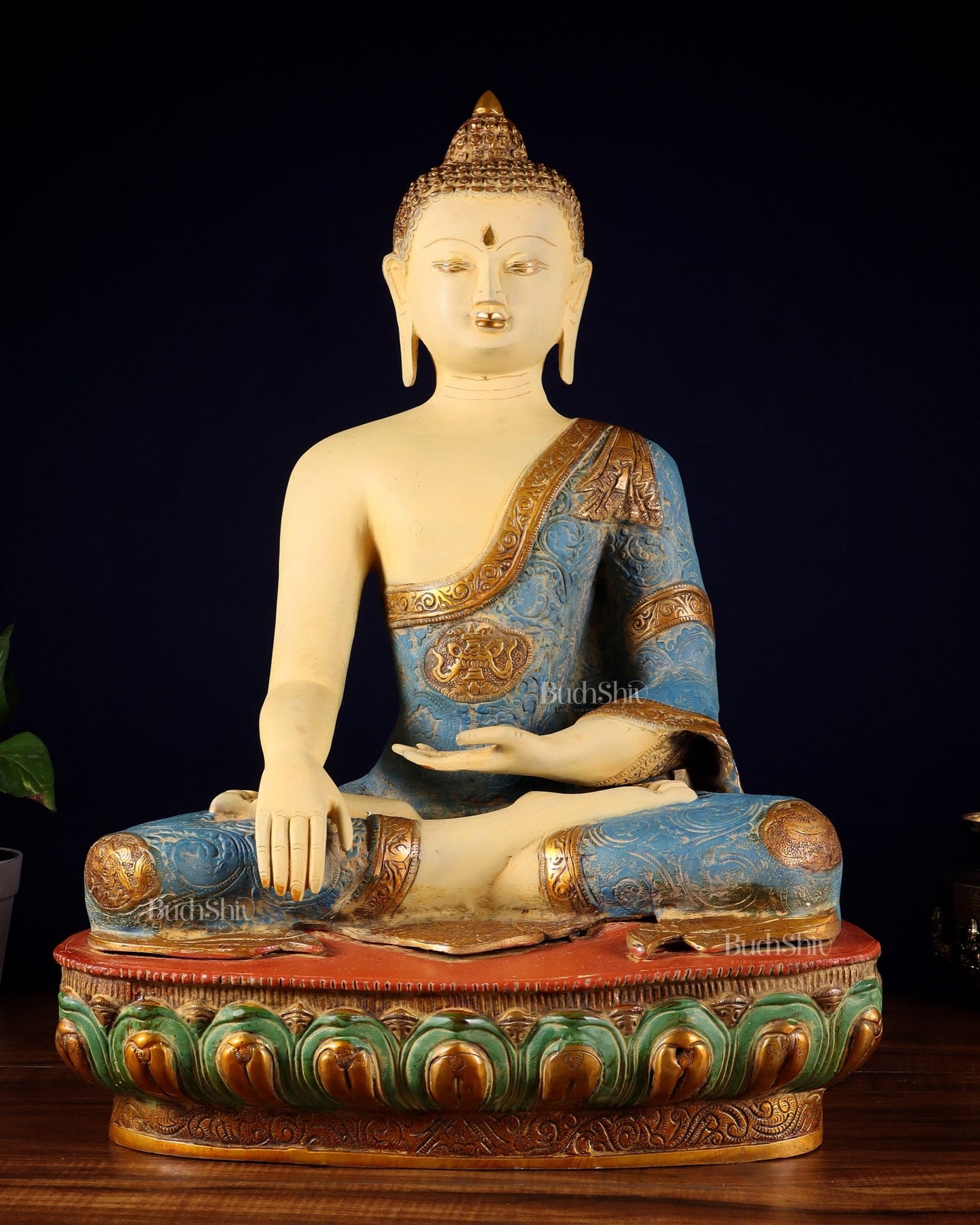 Tibetan Hand - painted Superfine Brass Buddha Statue Nirvana pose | 22" - Budhshiv.com