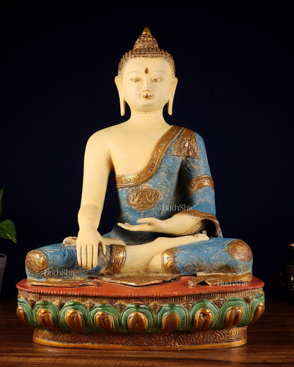 Tibetan Hand - painted Superfine Brass Buddha Statue Nirvana pose | 22" - Budhshiv.com