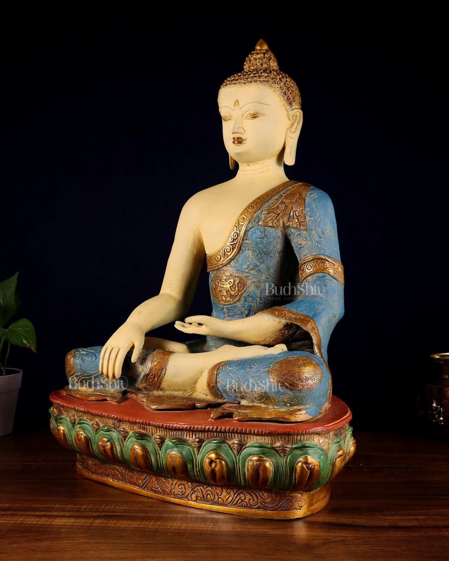 Tibetan Hand - painted Superfine Brass Buddha Statue Nirvana pose | 22" - Budhshiv.com