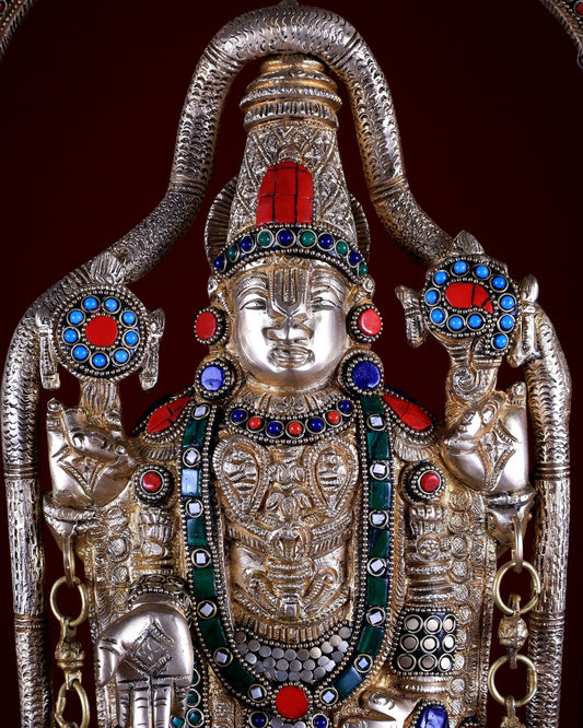 Tirupati Balaji Brass Idol 25 inch with stonework - Budhshiv.com