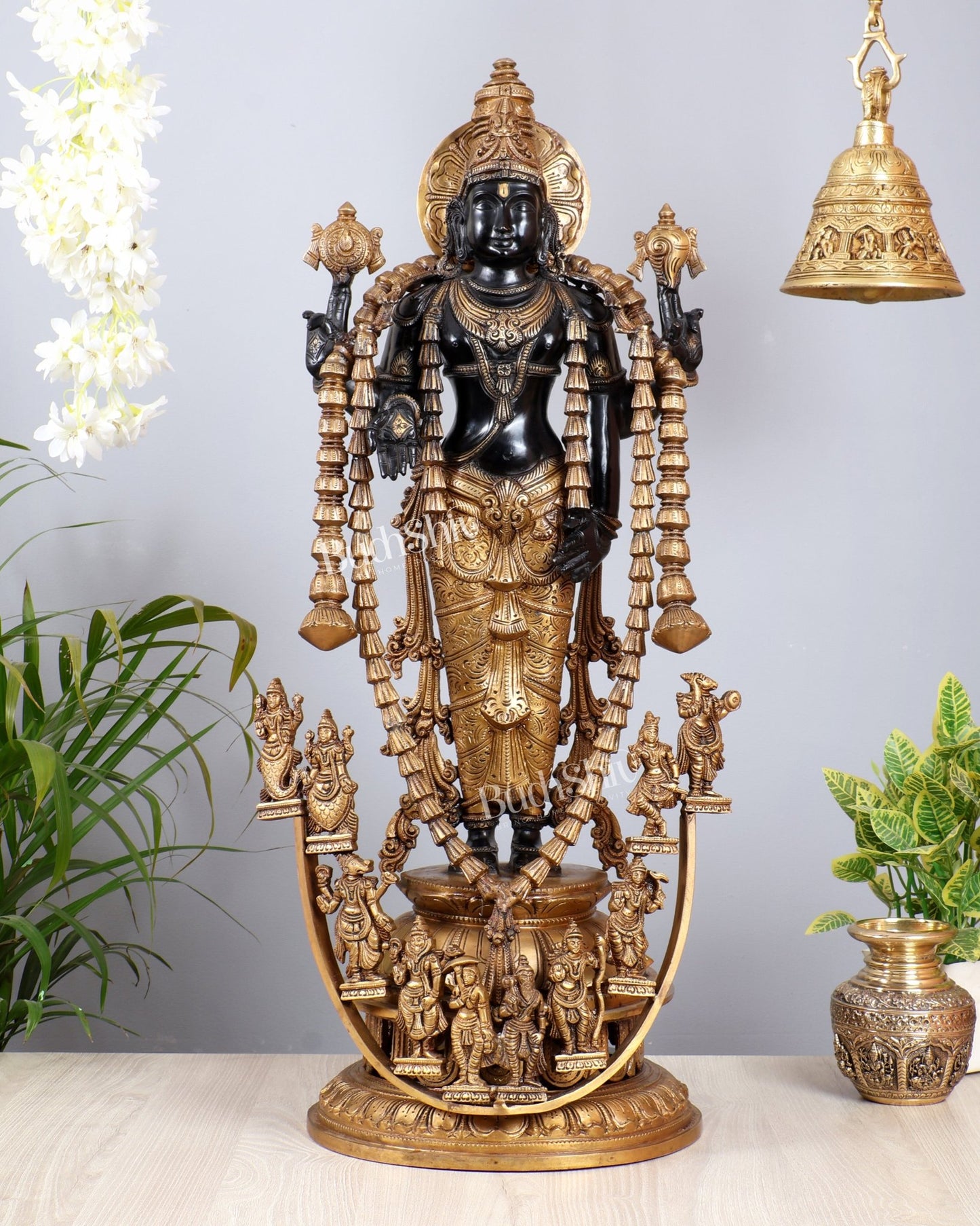 Tirupati Balaji with Dashavatar Bronze Statue – Midnight Black & Gloomy Gold Finish (30 Inches) - Budhshiv.com