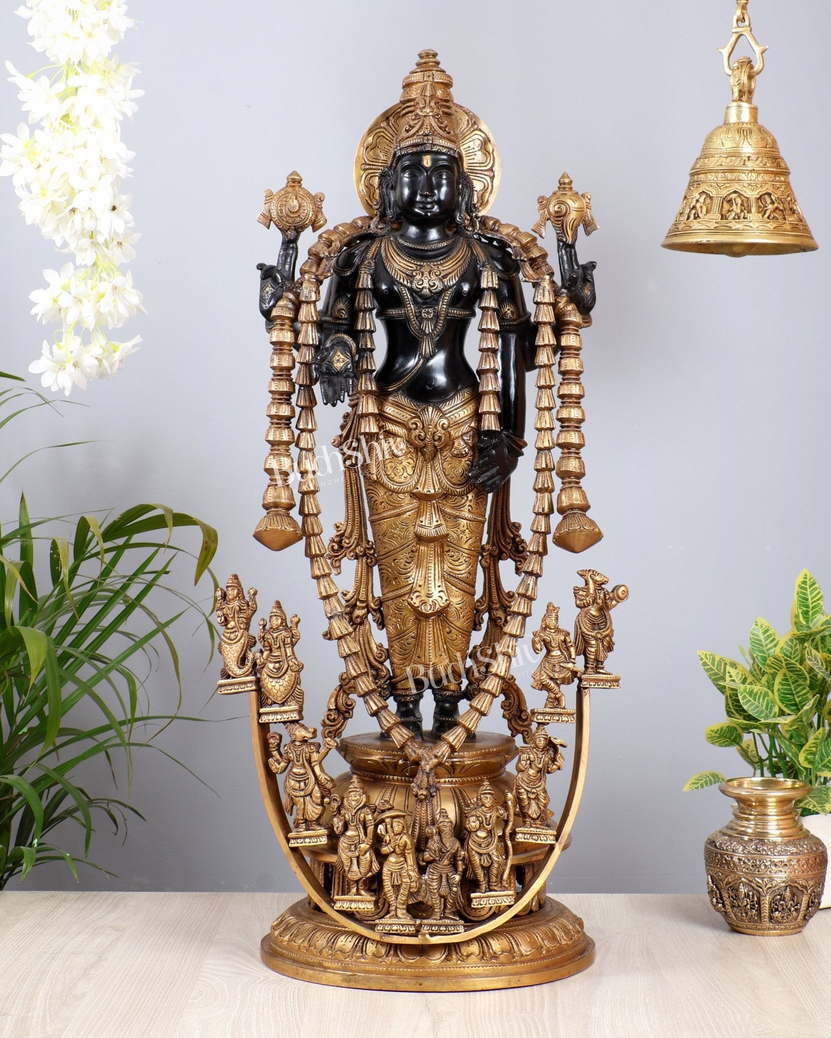 Tirupati Balaji with Dashavatar Bronze Statue – Midnight Black & Gloomy Gold Finish (30 Inches) - Budhshiv.com