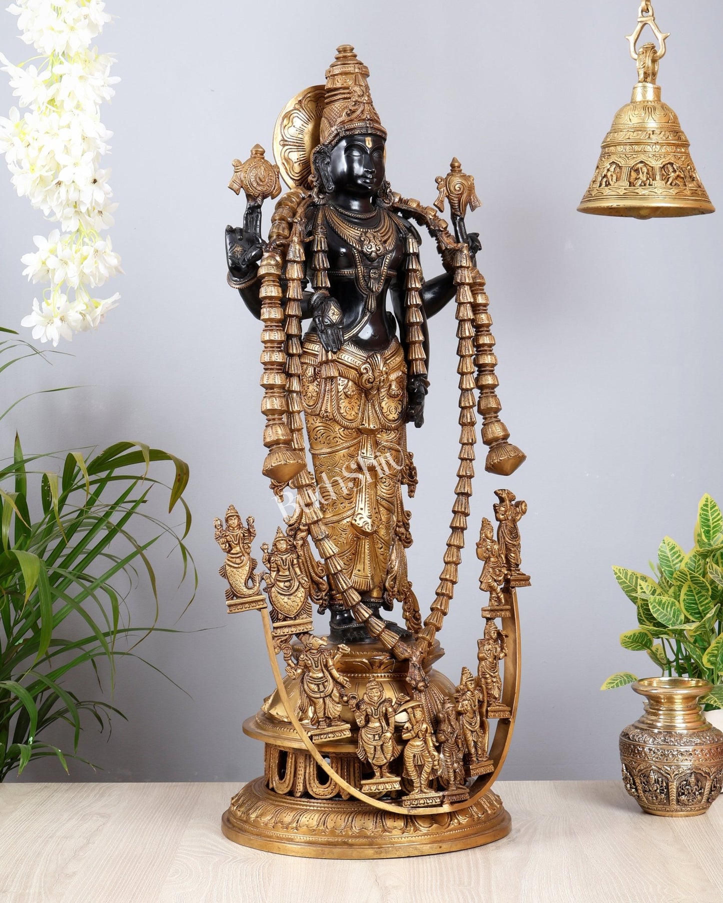 Tirupati Balaji with Dashavatar Bronze Statue – Midnight Black & Gloomy Gold Finish (30 Inches) - Budhshiv.com