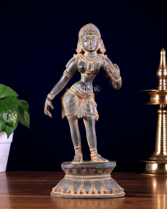 Traditional Brass Apsara Sculpture | 11 Inch sand patina - Budhshiv.com