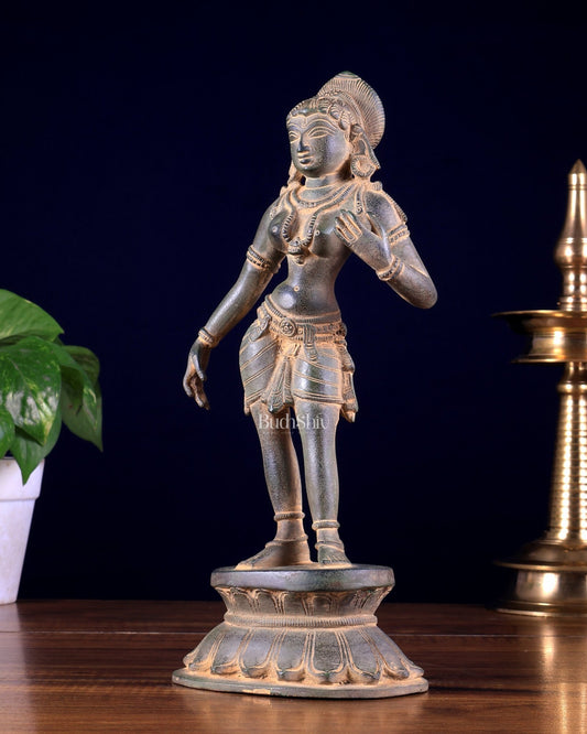 Traditional Brass Apsara Sculpture | 11 Inch sand patina - Budhshiv.com