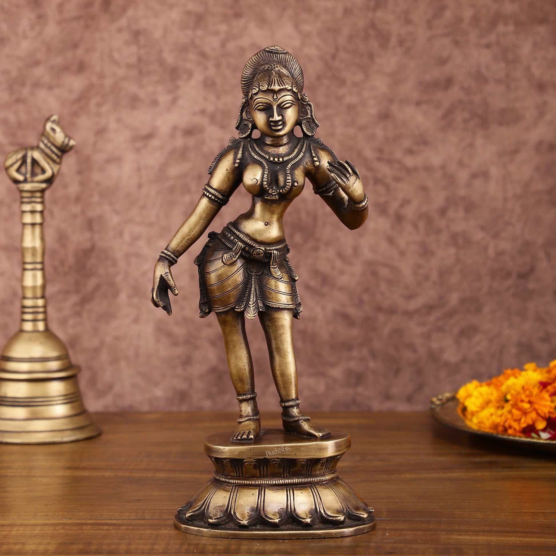 Traditional Brass Apsara Sculpture | 11 Inches | Elegant Design - Budhshiv.com