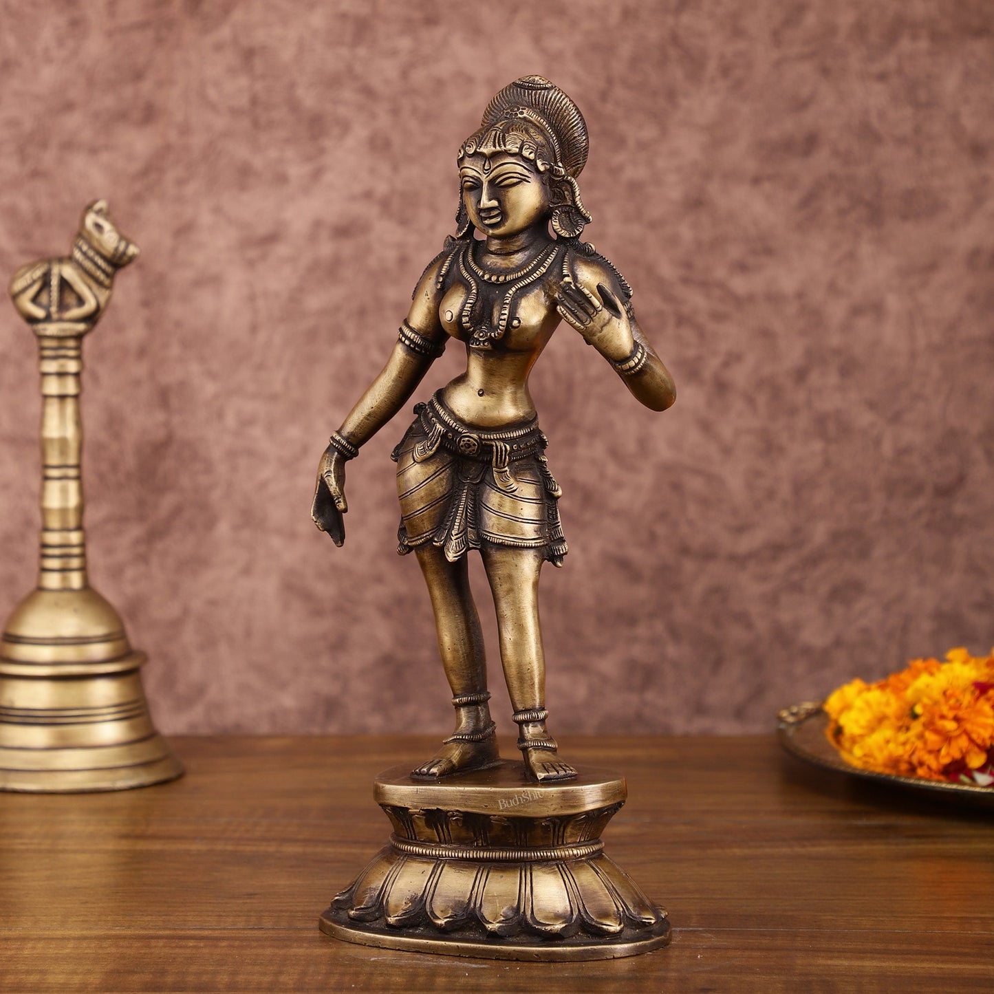 Traditional Brass Apsara Sculpture | 11 Inches | Elegant Design - Budhshiv.com