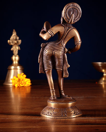 Traditional Brass Apsara with Mirror Showpiece – 6.4” dark antique - Budhshiv.com