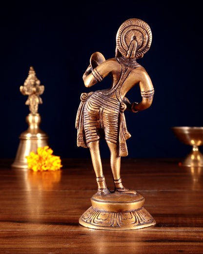 Traditional Brass Apsara with Mirror Showpiece – 6.4” light antique - Budhshiv.com