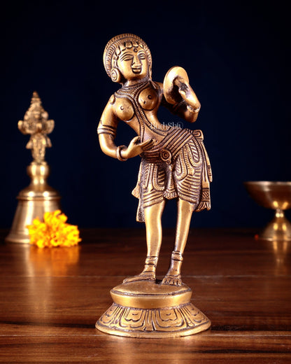 Traditional Brass Apsara with Mirror Showpiece – 6.4” light antique - Budhshiv.com