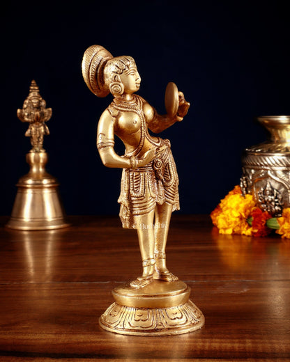 Traditional Brass Apsara with Mirror Showpiece – 6.4” - Budhshiv.com