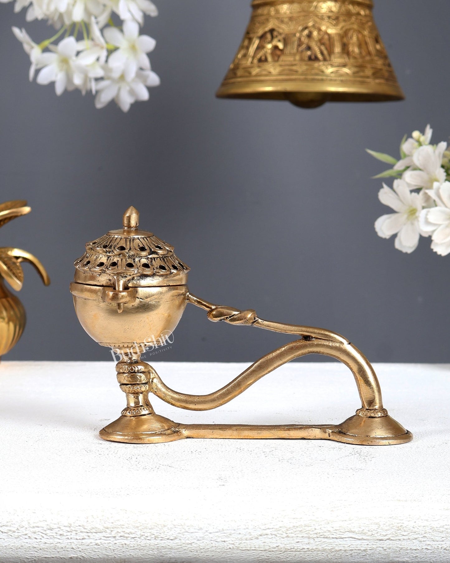 Traditional Brass Dhoop Burner – Heritage Design Incense Burner (5.7 Inches) - Budhshiv.com