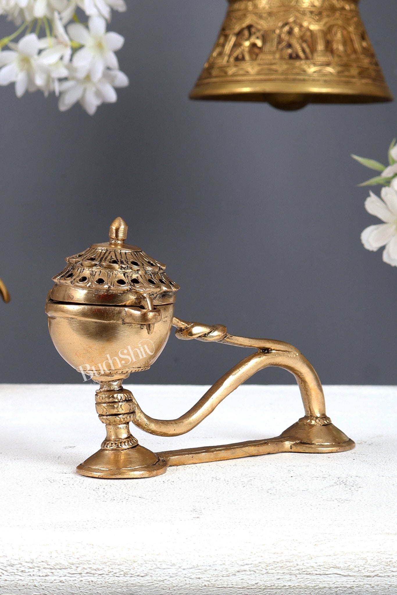 Traditional Brass Dhoop Burner – Heritage Design Incense Burner (5.7 Inches) - Budhshiv.com
