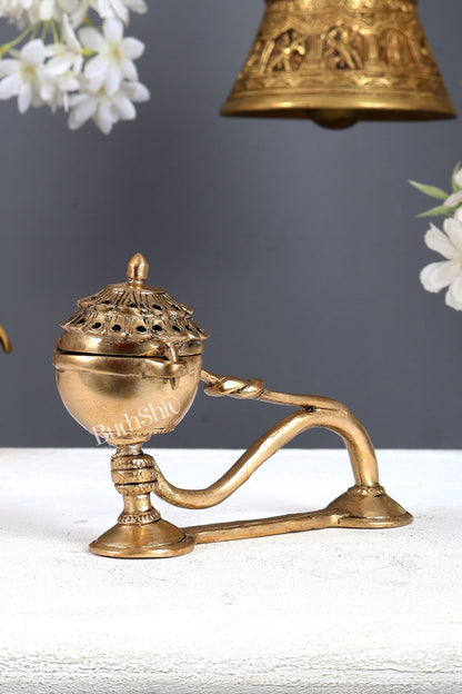 Traditional Brass Dhoop Burner – Heritage Design Incense Burner (5.7 Inches) - Budhshiv.com