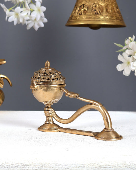Traditional Brass Dhoop Burner – Heritage Design Incense Burner (5.7 Inches) - Budhshiv.com